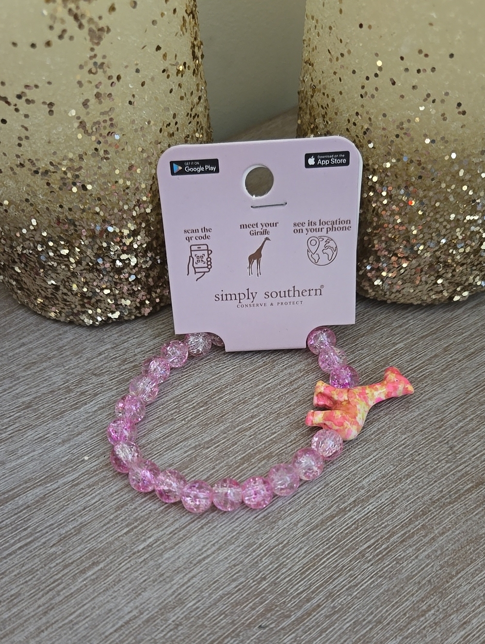 NWT Simply Southern Pink Beaded Tracker Bracelet with Colorful Giraffe Charm